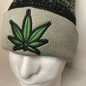 Green Leaf Embroidered Knit Beanie
